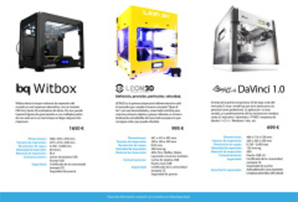 Ficha técnica de las impresoras 3D que ofrecemos en Stuyo 3D