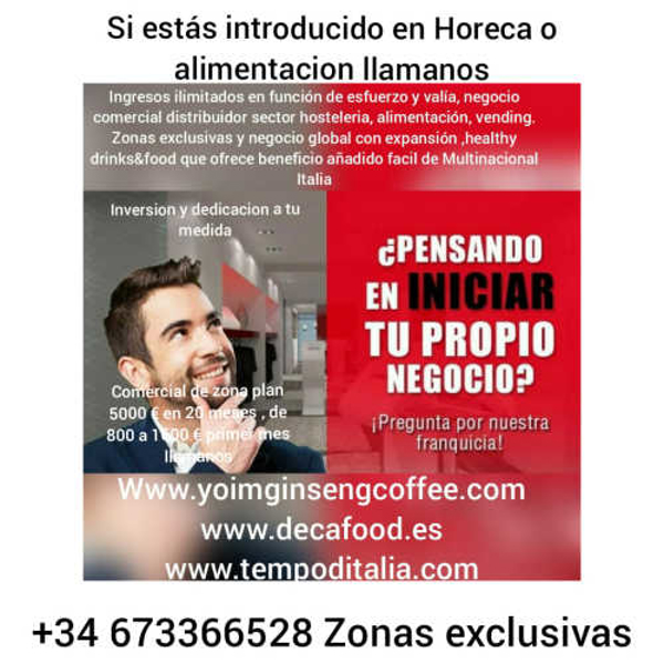Negocio 100% seguro exclusivo sector horeca tambien empresa distribucion zonal www.yoimginsengcoffee.com