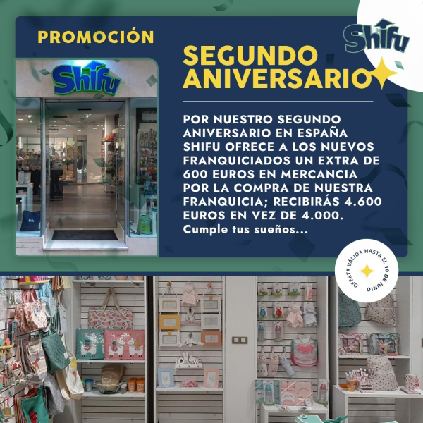 Aprovecha la promoción de aniversario, y adquiere tu franquicia Shifu hoy mismo.