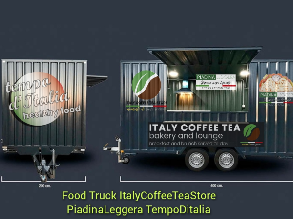 Food Truck dos modelos 4 por 2 y 6 por 2, facil de instalar y transportar, TempoDitalia, Piadina Leggera, Italy Coffee Tea