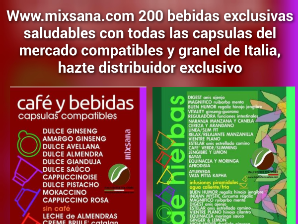 Hazte distribuidor exclusivo de bebidas mixsana con la franquicia Italy Coffee Tea Store.