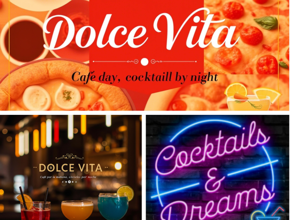 Novedad mundial de Italia; cafeteria, bar, aperitivos, comida, brunch como local Dolce Vita y a partir 20h cena frugal y Cocktails and Dreams