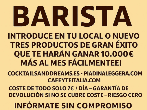 Franquicia L´espesso Speciality: Baristas reforma o abre local.