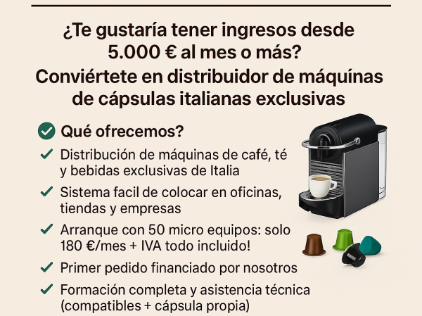 Las franquicias de grupodefranquicias.es ademas incorporan servicio de colocacion de equipos de capsulas en empresas 