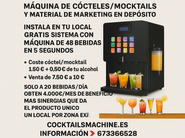 Super Promocion Cocktailsmachine maquinaria y marketing en deposito, solo una por zona, gran oportunidad