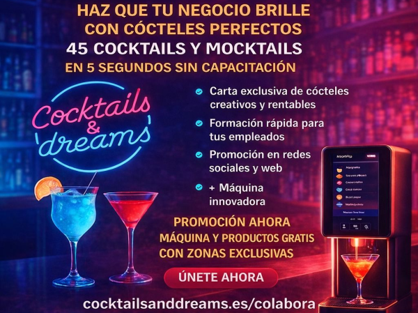 Eres dueño de un local de hosteleria? te proponemos gratis plan Energy, todo el equipamiento y primer pedido gratis, cocktails/mocktails en 5 segundos, 48 tipos