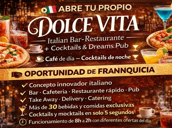 Cafeyteitalia.com , ofrece que abras tu restaurante Dolce Vita, muy facil de manejar con minimo personal