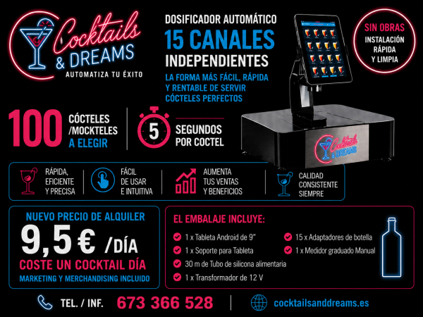 Toda la hosteleria obtiene gran beneficio de cocktailsanddreams.es, 45 cocktails/mocktails en 5 segundos perfectos.