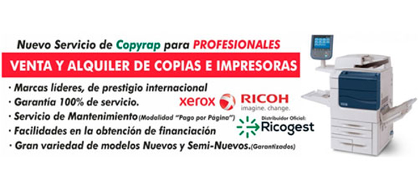 La franquicia Copyrap también vende y alquila equipos multifuncionales (fotocopiadoras, impresoras y escáners)