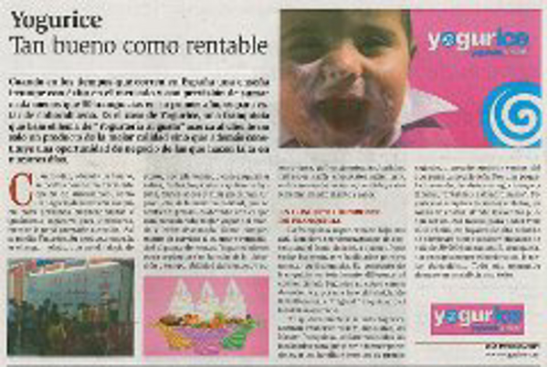 Reconocimiento en prensa de Yogurice como una franquicia tan buena como rentable