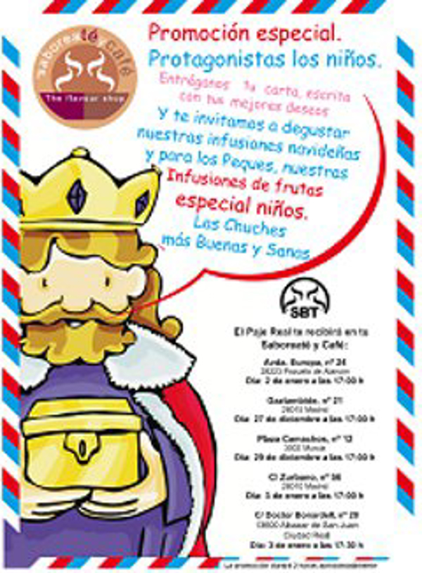 El Paje de los Reyes Magos recogerá las cartas de los niñ@s en la franquicia Saboreatéycafé