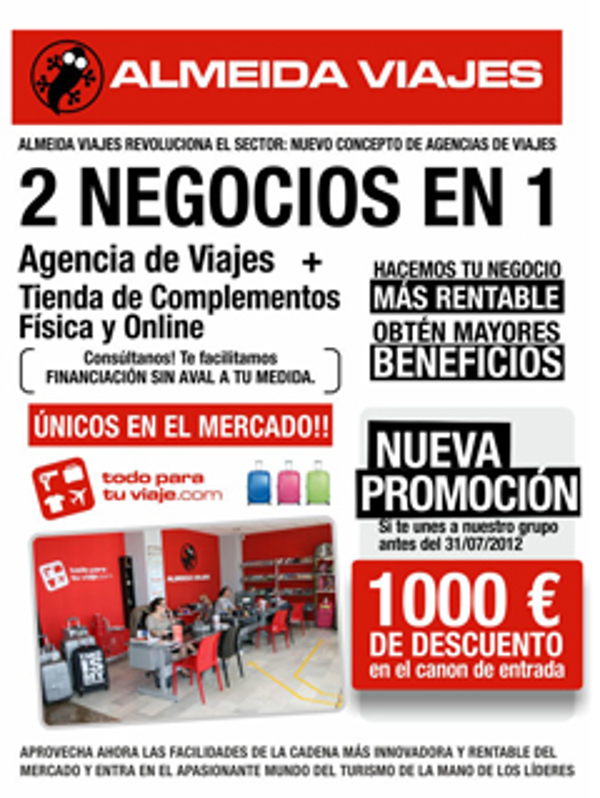 Consigue tu franquicia Almeida Viajes con un descuento de 1.000 euros